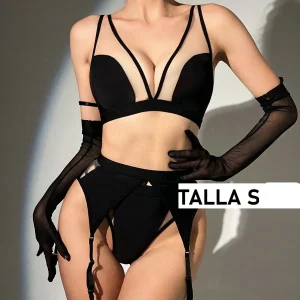 Set en nylon negro 081002 con medias