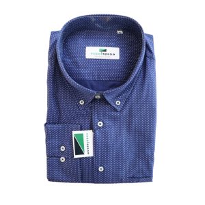 Camisa algodón/poliéster azul oscuro con detalles blancos