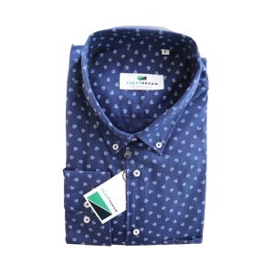 Camisa algodón/poliéster azul oscuro con detalles celestes