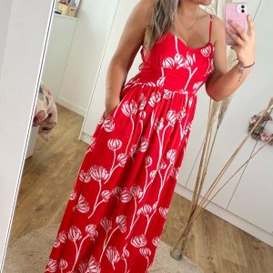 Vestido largo flor de loto ROJO