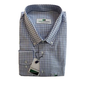 Camisa algodón cuadros blanca y azul