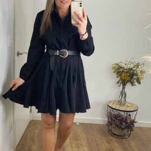 Vestido camisero negro satinado