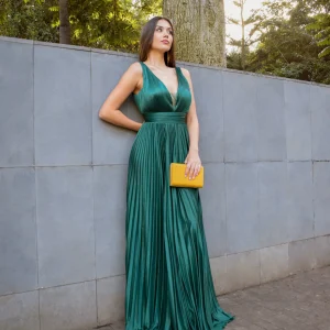 Vestido Imperio plisado satén