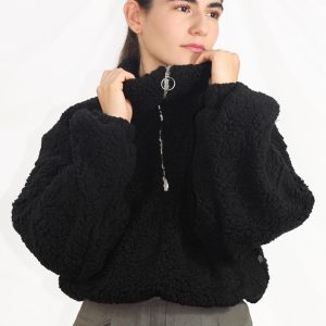 CHAQUETA MUJER CORTA ESTELA BORREGO NEGRO