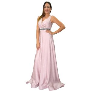 Vestido largo rosa-palo satén