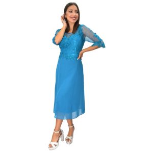 Vestido corto azul claro manga 3/4