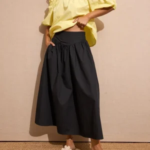 Falda midi Popelin con bolsillos