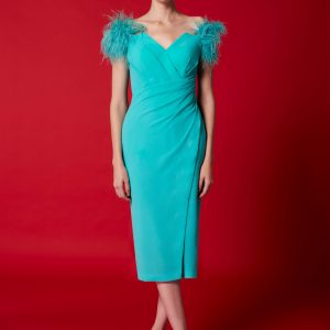 VESTIDO MIDI DE PLUMAS