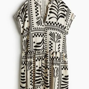 VESTIDO BEIGE CON NEGRO ESTAMPADO