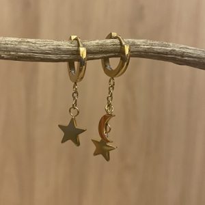 Pendientes oro de luna y estrellas