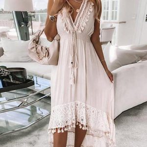 Vestido ibicenco blanco boho chic midi