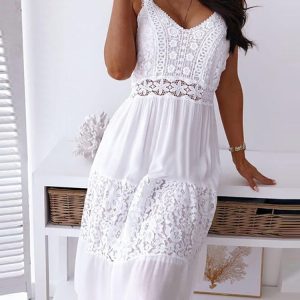 Vestido ibicenco blanco chic largo