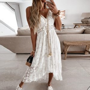 Vestido ibicenco blanco estilo hippie