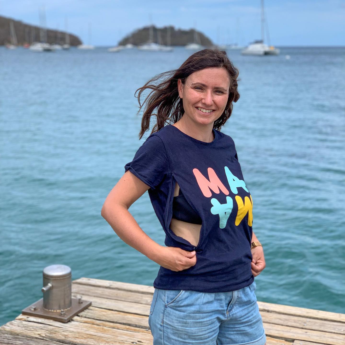 Camiseta de lactancia azul marino MAMA - Imagen 2