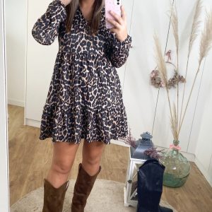 Vestido corto de punto animal print