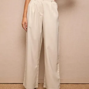 Pantalón pinzas con cintura elástica beige