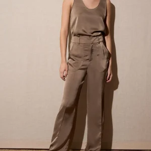 Pantalón recto tiro alto Visón