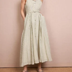 Vestido camisero de lino y algodón Kaki