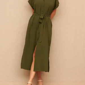 Vestido camisero de manga corta color kaki